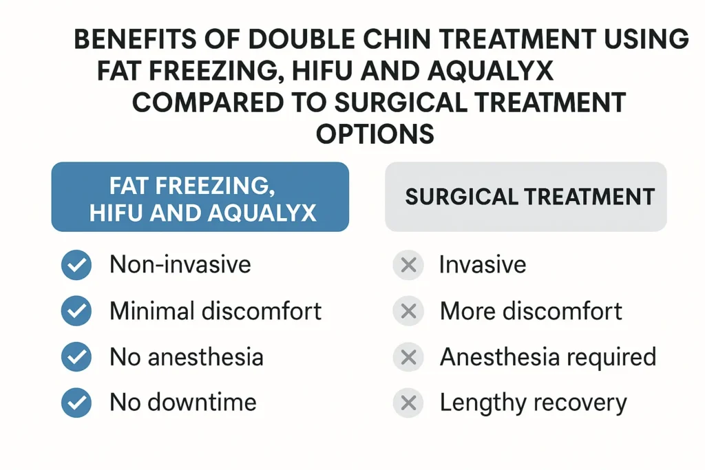 Graphic about the benefits of double chin treatment Christchurch - from LA LIPO