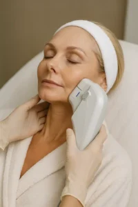 Woman receiving HIFU non surgical facelift treatment Christchurch
